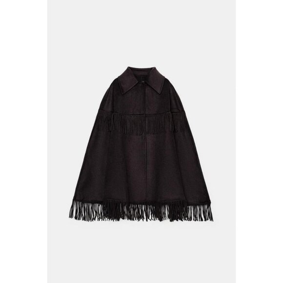 ZARA WOOL FRINGED CAPE - Picture 1 of 8